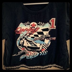 Cropped ‘Custom Racing’ Shirt w/ Chain Accent